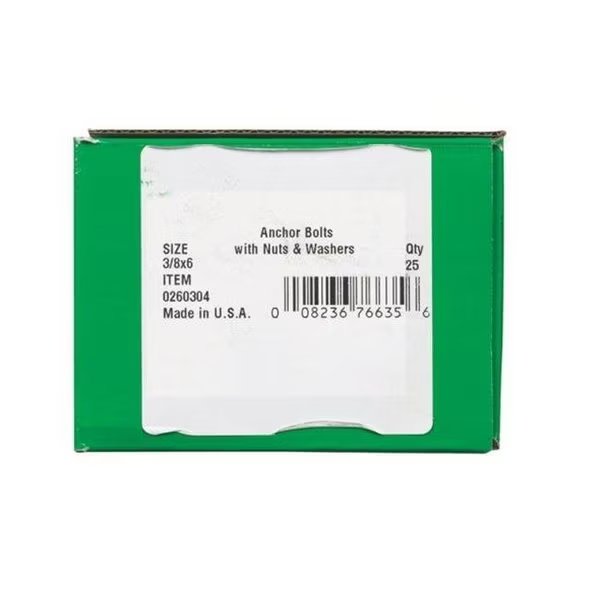 Hillman 260304 0.38 x 6 in. Anchor Bolts with Nuts, Hillman, Mfr#: 57262